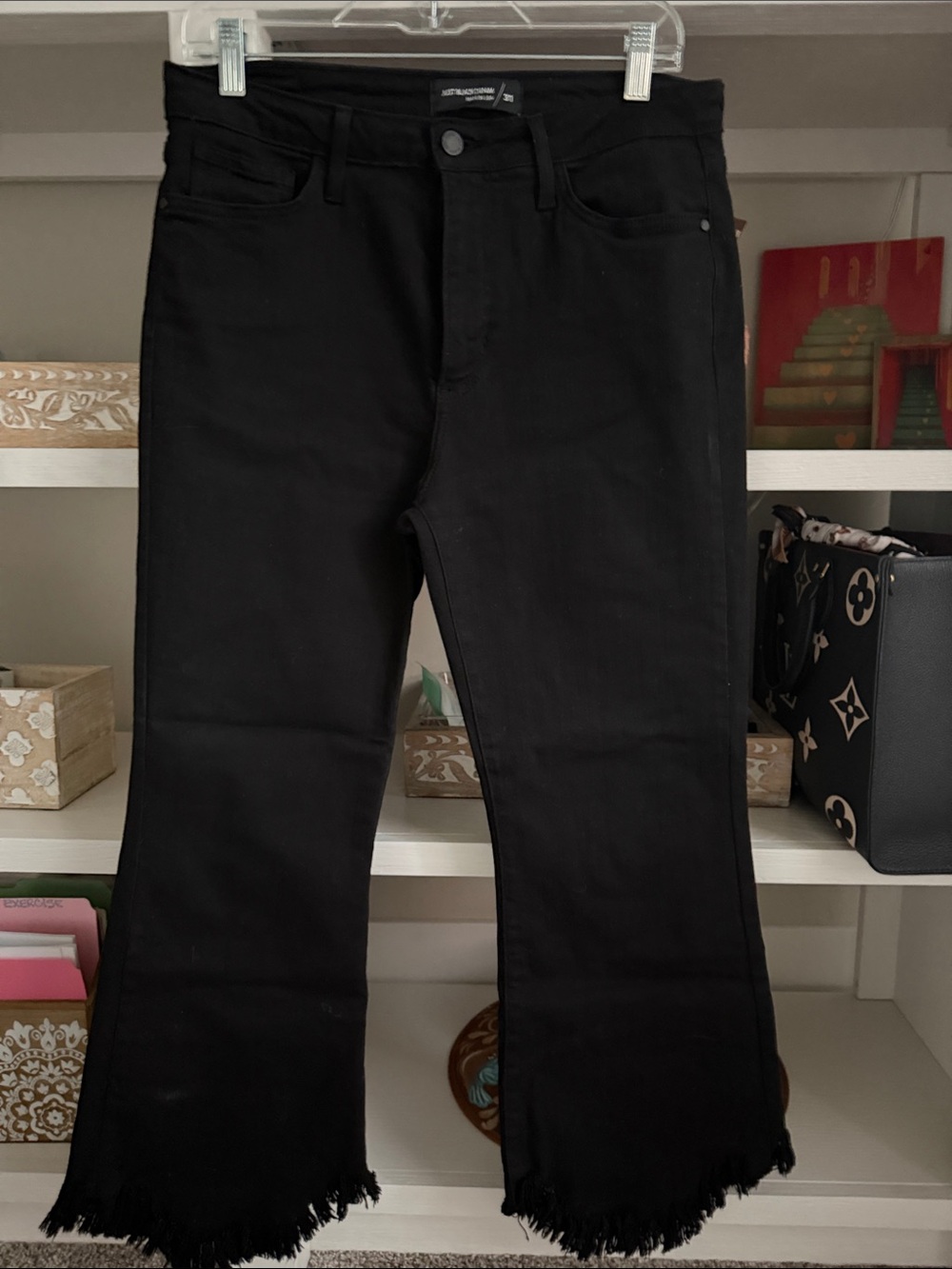 Just Black Black Flared Jeans with Fringe Hem. Size 31.